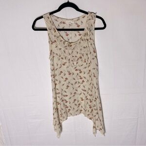5/$25 Blu Pepper Beige Brown Orange Bird Print Sleeveless Blouse S